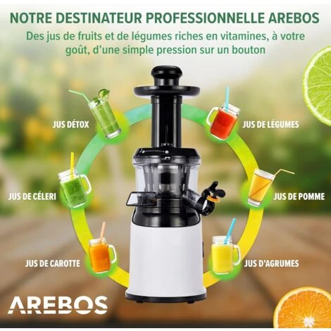 AREBOS Extracteur De Jus Presse-agrumes En Acier Inoxydable 200W Sans BPA Blanc Ou Acier Inoxydable (Blanc) – Image 3
