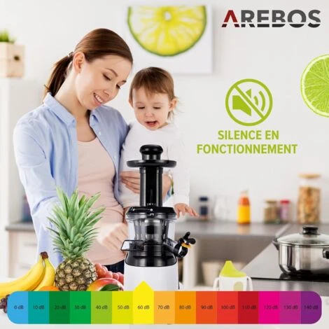 AREBOS Extracteur De Jus Presse-agrumes En Acier Inoxydable 200W Sans BPA Blanc Ou Acier Inoxydable (Blanc) – Image 4