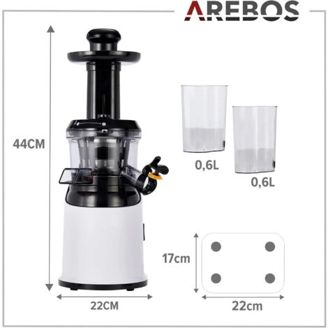 AREBOS Extracteur De Jus Presse-agrumes En Acier Inoxydable 200W Sans BPA Blanc Ou Acier Inoxydable (Blanc) – Image 5