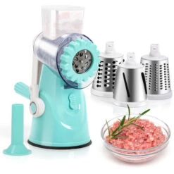 Trancheuse Multifonction Manuelle Hachoir à Viande Rape à Fromage Coupe-Légumes, Avec 3 Lames Rotatives En Acier Inoxydable