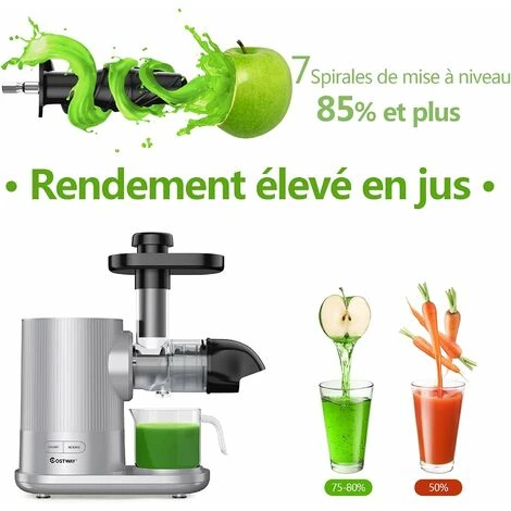 GOPLUS Extracteur De Jus 150W, Slow Juicer Presse Machine Avec Moteur Silencieux, Inclus 1 Tasse A Jus De 500ML/Brosse De Nettoyage, Adapte A Tous Les Fruits & Legumes, Argent – Image 2