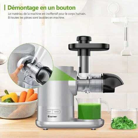 GOPLUS Extracteur De Jus 150W, Slow Juicer Presse Machine Avec Moteur Silencieux, Inclus 1 Tasse A Jus De 500ML/Brosse De Nettoyage, Adapte A Tous Les Fruits & Legumes, Argent – Image 5