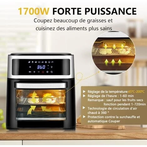 COSTWAY Four à Air 13 L, 1700 W ,8 En 1 Avec écran Tactile Et 8 Programmes Prédéfinis Noir – Image 3