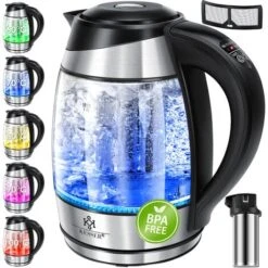 KESSER® Bouilloire En Acier Inoxydable 1,8 litre 2 200 W Bouilloire En Verre Fonction De Maintien Au Chaud, Le Noir