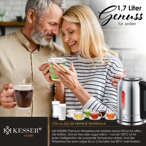 KESSER® Bouilloire En Acier Inoxydable 1,7 litre 2 200 W Avec Sélection De La Température Fonction De Maintien Au Chaud, Argent – Image 5