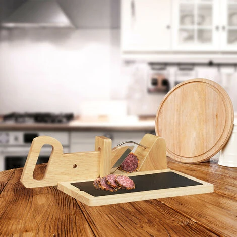 Relaxdays Trancheuse Saucisson, En Bois, Guillotine Pour Salami, Jambon Et Fromage, Planche à Découper, Nature/noir – Image 2