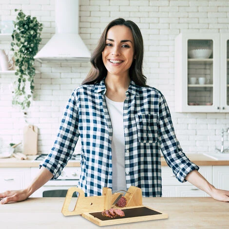 Relaxdays Trancheuse Saucisson, En Bois, Guillotine Pour Salami, Jambon Et Fromage, Planche à Découper, Nature/noir – Image 3