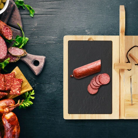 Relaxdays Trancheuse Saucisson, En Bois, Guillotine Pour Salami, Jambon Et Fromage, Planche à Découper, Nature/noir – Image 5