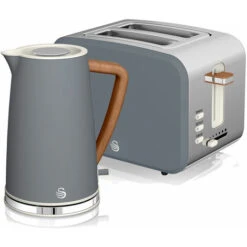 SWAN STP2090GRYNEU Set Petit-déjeuner Bouilloire Sans Fil 1,7 L Grille-pain 2 Nordic Gris 2200W Gris