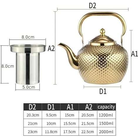 Théière En Acier Inoxydable Avec Infuseur Bouilloire à Induction Compatible Avec Tous Les Réchauds Argent 1,5 L – Image 2