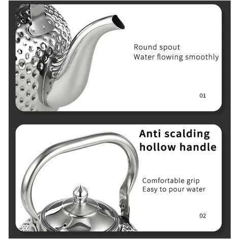 Théière En Acier Inoxydable Avec Infuseur Bouilloire à Induction Compatible Avec Tous Les Réchauds Argent 1,5 L – Image 5