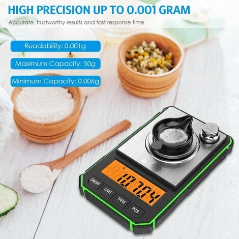 Balance De Précision, Balance De Precision 0.001g, 50g/0.001g, Balance Numérique Portable Avec Affichage LCD Avec 50g De Poids D'étalonnage Et Pincettes Électrostatiques – Image 2
