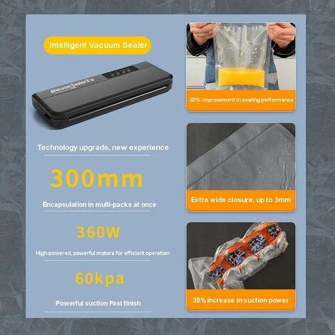 Déstockage Machine Sous Vide Electrique Alimentaire 360W Aliments Secs Et Humides Appareil De Mise Sous Vide -60 Kpa Avec Fonction D'impulsion Inclus 10 Pcs Sacs Sous Vide Pour Viandes Légumes Fruits – Image 5