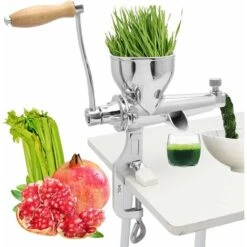 Extracteur De Jus Manuel D'Herbe De Blé, Presse-Agrumes Acier Inoxydable Pour Fruits Et Légumes, Ventouse Sous Vide & 5cm Pince De Table, Pour Céleri, Gingembre, Persil, Grenade, Raisins