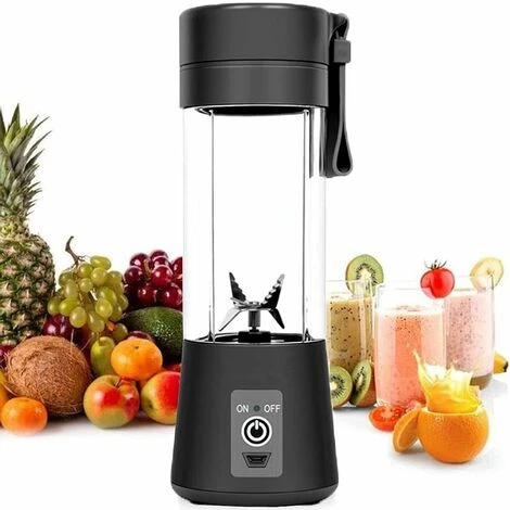 Mélangeur Personnel, Mélangeurs Portables Gobelet Mélangeur De Fruits électrique Mélangeur De Jus Rechargeable Par USB, 6 Lames 3D Pour Un Superbe Mélange, 380 Ml Noir