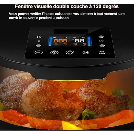 Friteuse à Air Chaud 8L, Friteuse Sans Huile Avec Fenêtre Visible, Écran Tactile, Fonction De Décongélation/réservation 24h/Recettes – Image 2