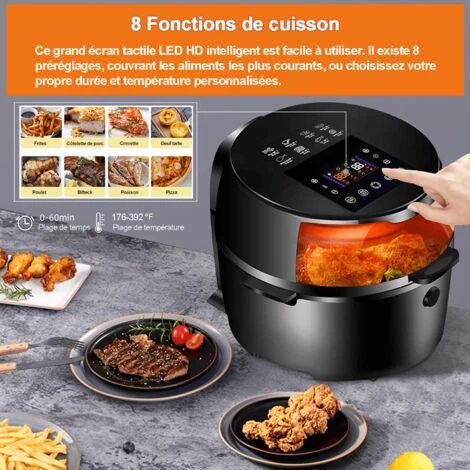 Friteuse à Air Chaud 8L, Friteuse Sans Huile Avec Fenêtre Visible, Écran Tactile, Fonction De Décongélation/réservation 24h/Recettes – Image 3