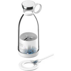 Gourde Blender Portable Sans Fil 380 Ml Pour Smoothies Et Milk Shake Avec Chargeur à Induction Sans BPA (Blanc)