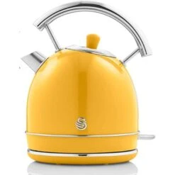 SWAN SK14630YELNEU Retro Bouilloire, 1,8 L, Acier Inoxydable Sans BPA, Résistance Cachée, Sans Fil 3000W Jaune