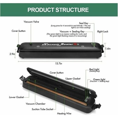 Machine Sous Vide Alimentaire, Appareil Sous Vide, Machine à Emballer Sous Vide Pour La Conservation Des Aliments, Avec Mode Sec Et Humide, 10 Sacs Sous Vide Inclus Pour Aliments, Viandes Cisea – Image 4