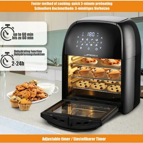 Jago® XXXL 8in1 Friteuse Sans Huile 12L + 10 Accessoires - 1800 W, 8 Programmes, Écran Tactile LED, Déshydrateur, Minuterie, Acier Inoxydable - à Air Chaud, Friteuse Électrique, Air Fryer – Image 3