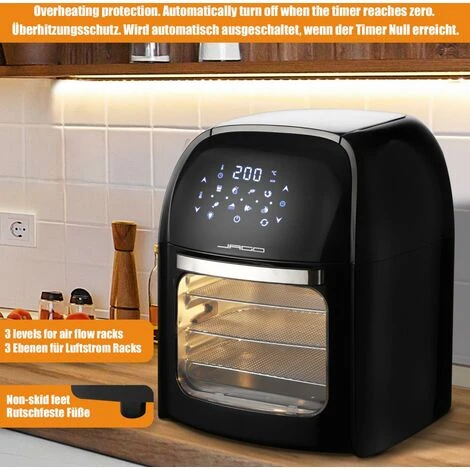 Jago® XXXL 8in1 Friteuse Sans Huile 12L + 10 Accessoires - 1800 W, 8 Programmes, Écran Tactile LED, Déshydrateur, Minuterie, Acier Inoxydable - à Air Chaud, Friteuse Électrique, Air Fryer – Image 4