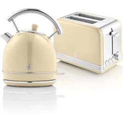 SWAN STP7050CNEU Retro Set Petit-Déjeuner Bouilloire 1,8L Sans Fil, Grille-Pain 2 Larges Tranches 850W Crème