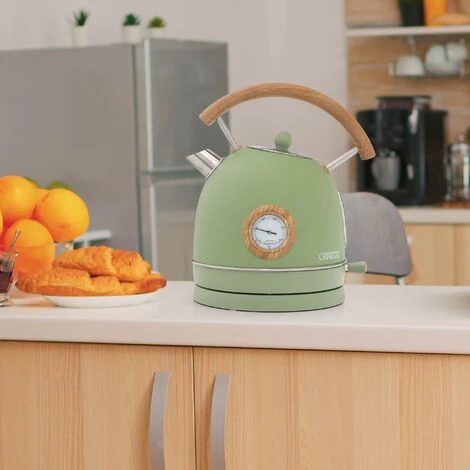 Bouilloire Caprizze Nara 2200 W En Acier Inoxydable Avec Thermomètre Intégré Capacité 1,8 L Vert Mat Et Effet Bois – Image 2