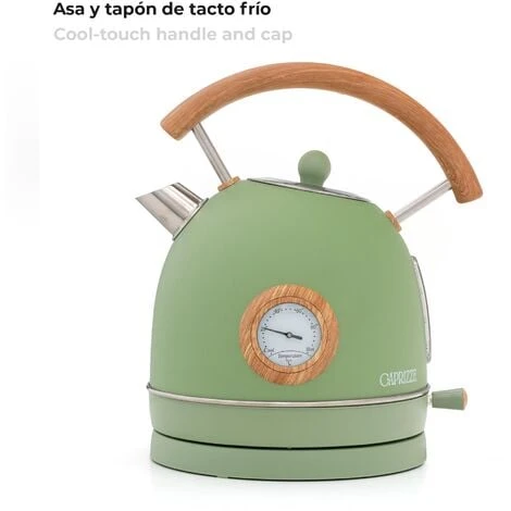 Bouilloire Caprizze Nara 2200 W En Acier Inoxydable Avec Thermomètre Intégré Capacité 1,8 L Vert Mat Et Effet Bois – Image 3