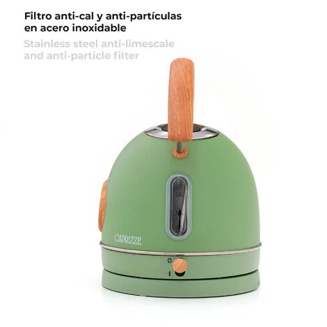 Bouilloire Caprizze Nara 2200 W En Acier Inoxydable Avec Thermomètre Intégré Capacité 1,8 L Vert Mat Et Effet Bois – Image 5