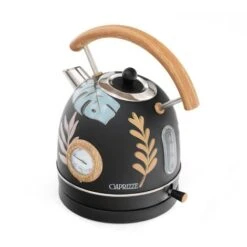 Bouilloire Caprizze Nara 2200 W En Acier Inoxydable Avec Thermomètre Intégré Capacité 1,8 L Décoration Florale Et Effet Bois