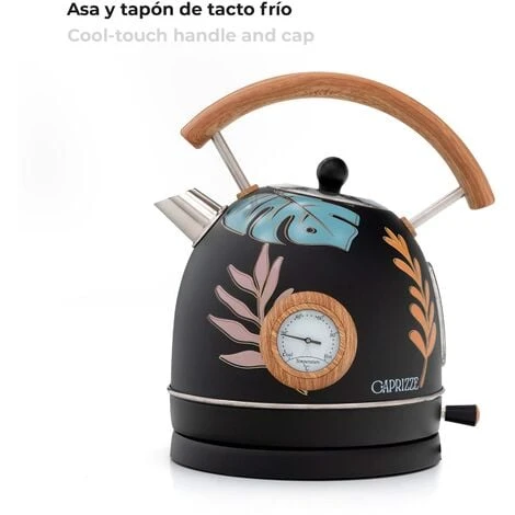 Bouilloire Caprizze Nara 2200 W En Acier Inoxydable Avec Thermomètre Intégré Capacité 1,8 L Décoration Florale Et Effet Bois – Image 3