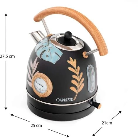 Bouilloire Caprizze Nara 2200 W En Acier Inoxydable Avec Thermomètre Intégré Capacité 1,8 L Décoration Florale Et Effet Bois – Image 4