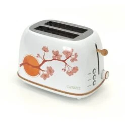 Grille Pain Caprizze Kaito Avec Double Fente Extra Large 6 Niveaux De Grill Décoration Florale Et Effet Bois Blanc Mat