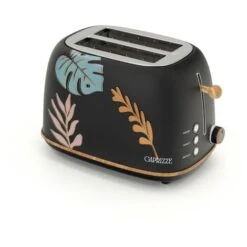 Grille Pain Caprizze Kaito Avec Double Fente Extra Large 6 Niveaux De Grill Décoration Florale Et Effet Bois Noir Mat