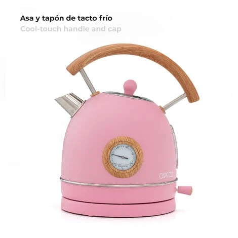 Bouilloire Caprizze Nara 2200 W En Acier Inoxydable Avec Thermomètre Intégré Capacité 1,8 L Rose Mat Et Effet Bois – Image 3