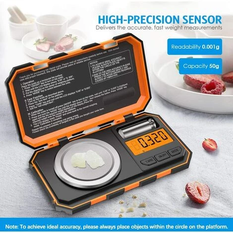 Balance De Cuisine, 50g/0.001g Balance De Poche Numérique, Balances Alimentaires De Précision 0,001 G, Avec Étalonnage Poids 50g, Pince à Épiler, Fonction De Tare, LCD Rétroéclairé – Image 2