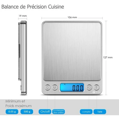 Balance De Précision 0,01g, 500g/0.01g Balance De Cuisine, Balances De Bijoux Avec Fonction Tare Et Compte, Balance De Poche Avec Écran LCD Rétroéclairé (Acier Inoxydable&Argent) – Image 5