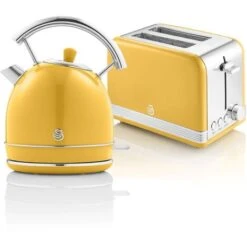 SWAN STP7050YELNEU Retro Set Petit-Déjeuner Bouilloire 1,8L Sans Fil, Grille-Pain 2 Larges Tranches 850W Jaune