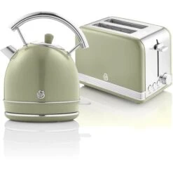 SWAN STP7050GNEU Retro Set Petit-Déjeuner Bouilloire 1,8L Sans Fil, Grille-Pain 2 Larges Tranches 850W Vert