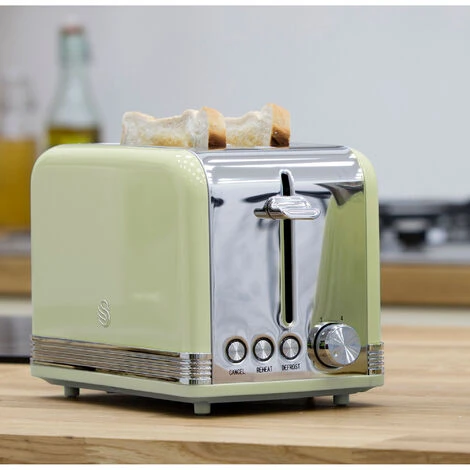 SWAN STP7050GNEU Retro Set Petit-Déjeuner Bouilloire 1,8L Sans Fil, Grille-Pain 2 Larges Tranches 850W Vert – Image 2