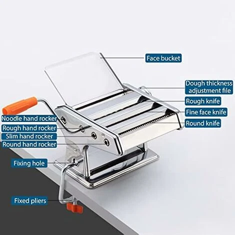 Machine à Pâtes Kesntto Machine à Pâtes En Acier Inoxydable Machine à Pâtes Machine à Nouilles Kit De Presse à Rouleaux Pour Pâtes En Acier Inoxydable – Image 3
