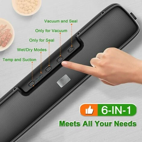 Machine Sous Vide Alimentaire, 6 En 1 Appareils De Mise Sous Vide, Mise Sous-Vide Pour Aliments, Viandes, Légumes, Fruits La Conservation, Inclus 15 Pcs Sac Sous Vide, Tuyau D'extraction De Gaz (Noir) – Image 2