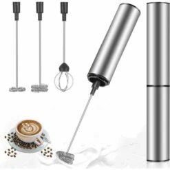 Mousseur à Lait Électrique, Mousseur De Lait Rechargeable USB Et Mini Batteur Avec Dual Fouet Tête, Mélangeur Acier Inoxydable Pour Café Crème Cappuccino Latte Cocktails Jus