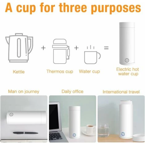 Bouilloire, Bouilloire De Voyage 400 Ml, Mini Bouilloire 3 En 1 Et Mini Thermos, Bouilloire En Acier Inoxydable 300 W Pour Le Thé – Image 3
