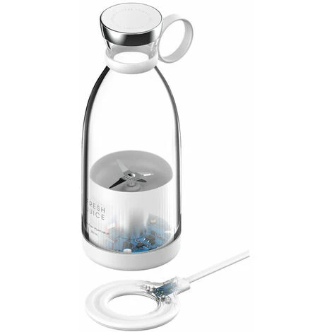 Gourde Blender Portable Sans Fil 350 Ml Pour Smoothies Et Milk Shake Avec Chargeur à Induction Sans BPA (Blanc) – Image 2