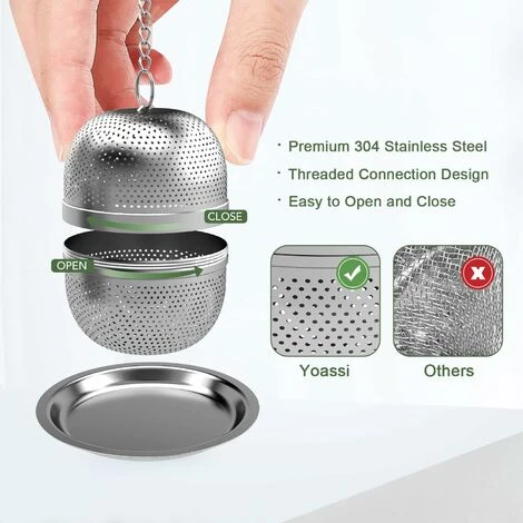 2PCS Boule à Thé, Infuseur à Thé Trou Fin Avec Chaîne Et Couvercle, Boule Filtre à Thé En Acier Inoxydable Pour Thé, épices Et Assaisonnements – Image 3