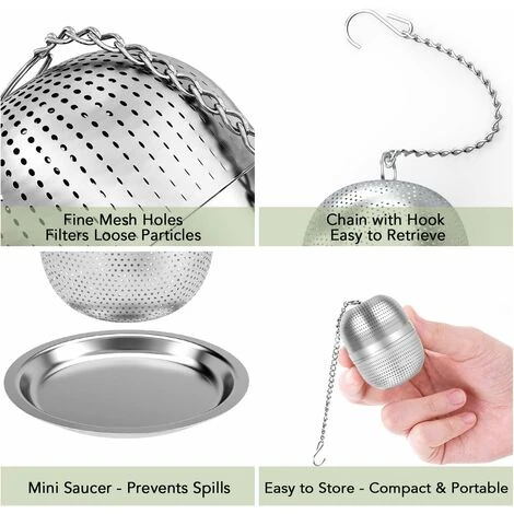 2PCS Boule à Thé, Infuseur à Thé Trou Fin Avec Chaîne Et Couvercle, Boule Filtre à Thé En Acier Inoxydable Pour Thé, épices Et Assaisonnements – Image 4