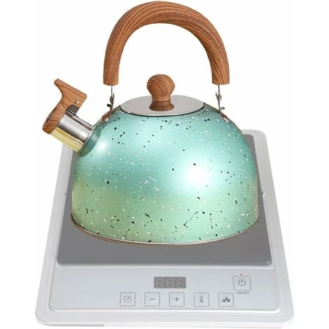 2 L Bouilloire Sifflante - Bouilloire Théière Sifflante -Théières Pour Cuisinière - Bouilloire à Sifflet En Acier Inoxydable Avec Poignée Anti-brûlure En Grain De Bois Vert – Image 4