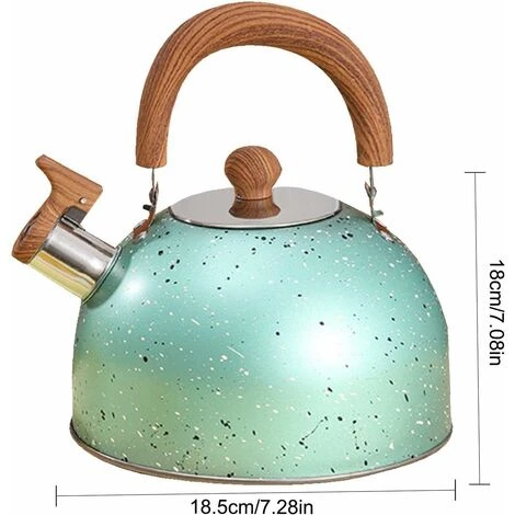 2 L Bouilloire Sifflante - Bouilloire Théière Sifflante -Théières Pour Cuisinière - Bouilloire à Sifflet En Acier Inoxydable Avec Poignée Anti-brûlure En Grain De Bois Vert – Image 5